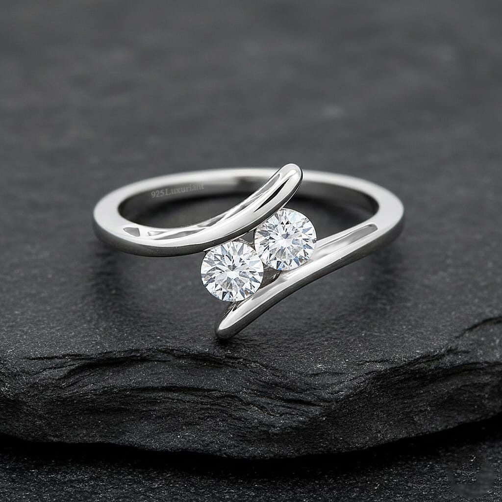 Luxuriant SI-G-H Lab Grown Diamond Bypass Ring in Rhodium Overlay Sterling Silver 0.50 Ct.
