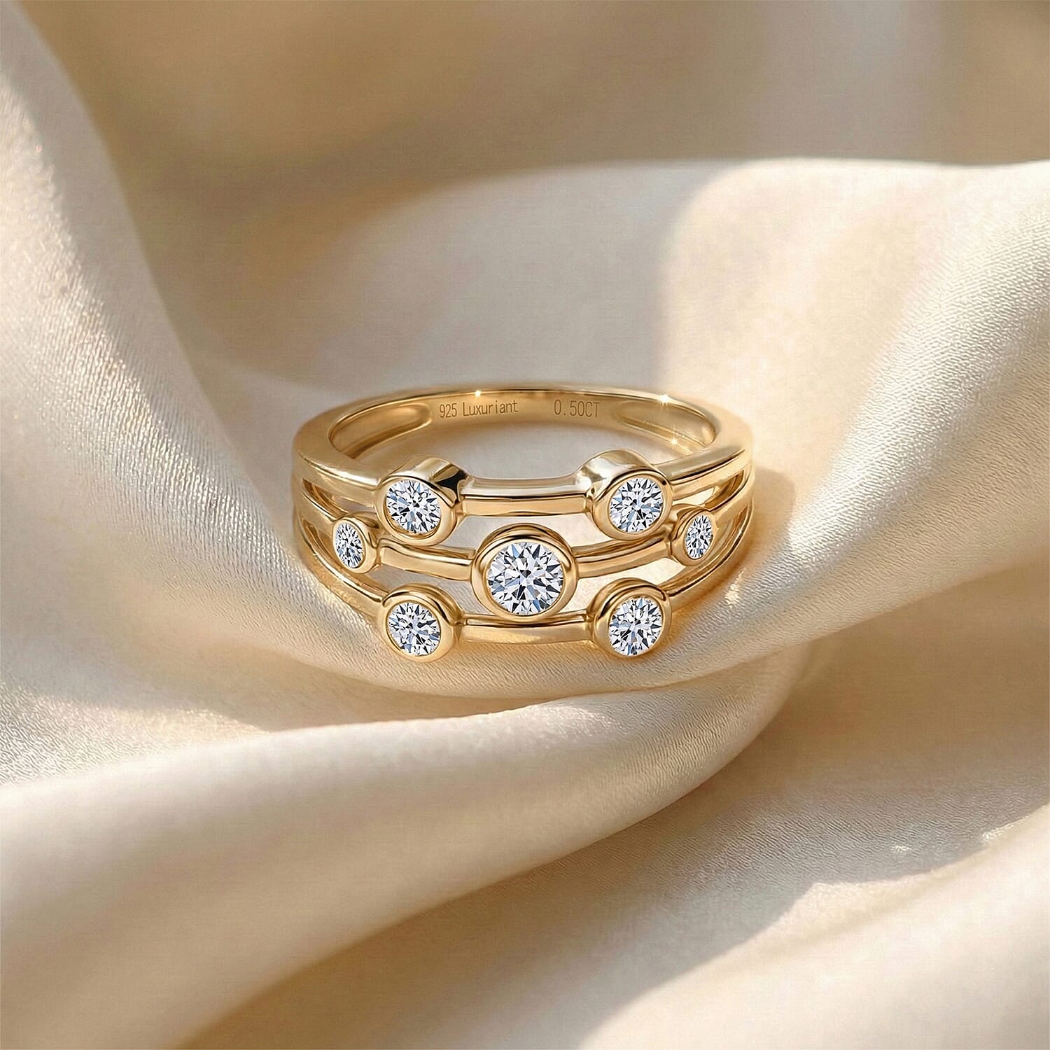 Luxuriant SI-GH Lab Grown Diamond Ring in 18K Vermeil Yellow Gold Plated Sterling Silver 0.5 Ct