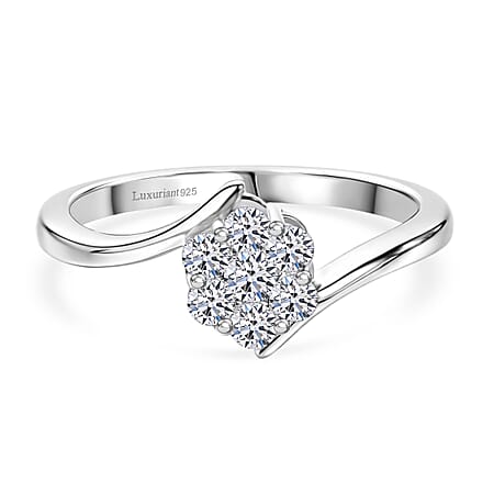 LUXURIANT Lab Grown Diamond Bypass Cluster Ring in Platinum Overlay Sterling Silver (SI-G-H)