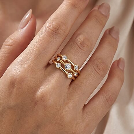 Luxuriant SI-GH Lab Grown Diamond Bubble Ring in 18K Vermeil Yellow Gold Plated Sterling Silver 0.48 Ct.