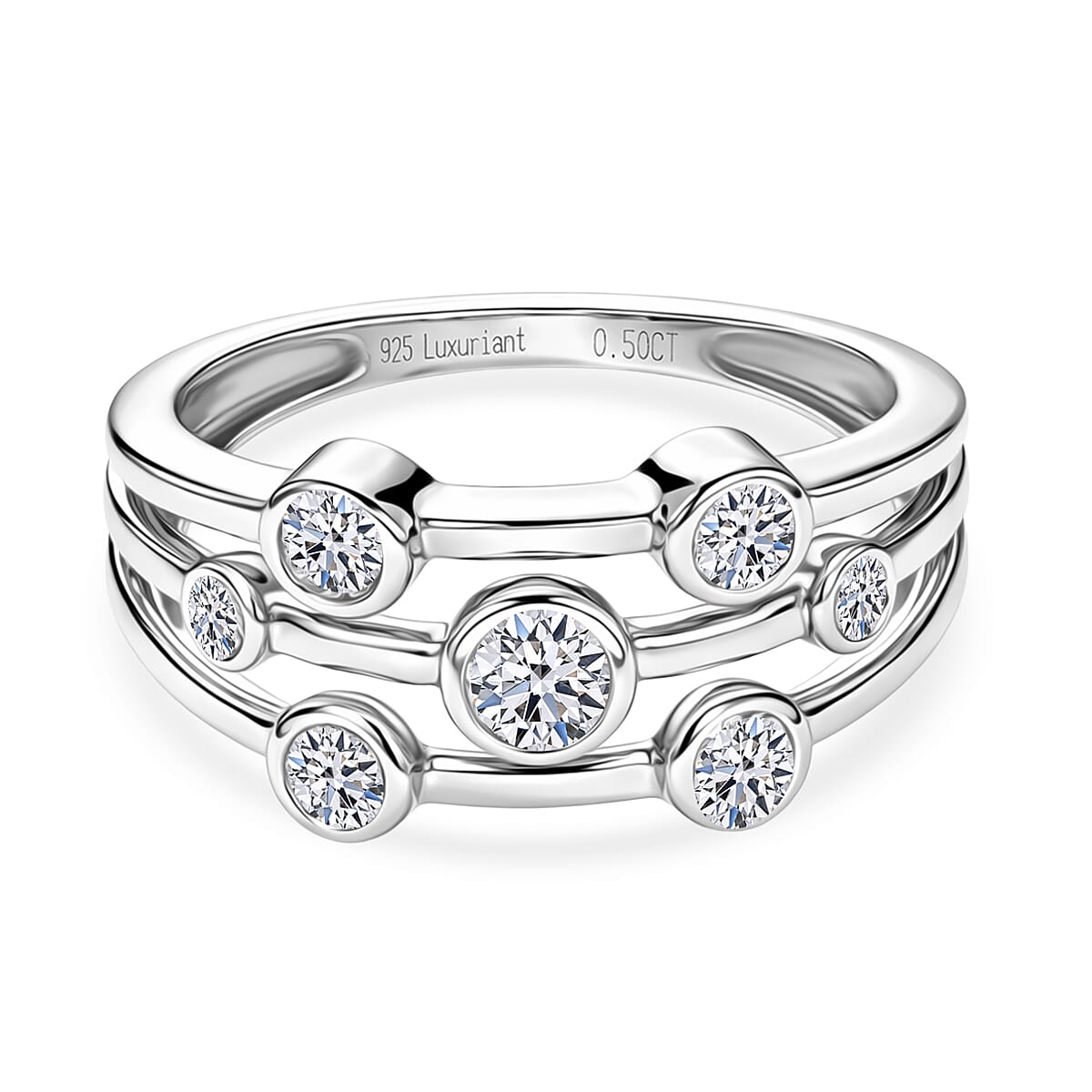 Luxuriant SI-GH Lab Grown Diamond Ring in Rhodium Overlay Sterling Silver 0.5 Ct