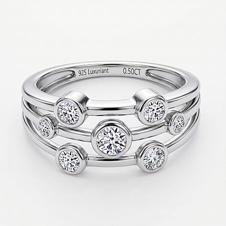 LUXURIANT Lab Grown Diamond (SI-GH) Bubble Ring in Rhodium Overlay Sterling Silver LUXURIANT Lab Grown Diamond (SI-GH) Bubble Ring in Rhodium Overlay Sterling Silver