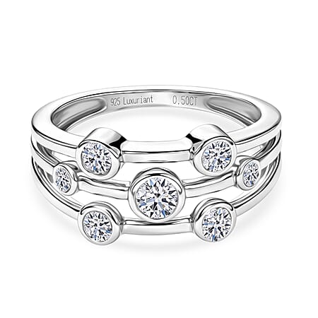 LUXURIANT Lab Grown Diamond (SI-GH) Bubble Ring in Rhodium Overlay Sterling Silver&nbsp;