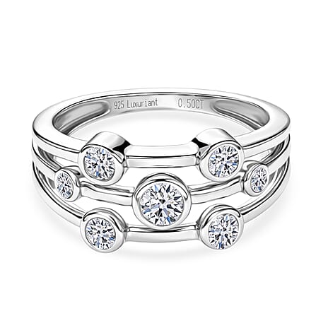 Luxuriant SI-GH Lab Grown Diamond Bubble Ring in Rhodium Overlay Sterling Silver 0.48 Ct.