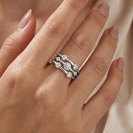 Luxuriant SI-GH Lab Grown Diamond Bubble Ring in Rhodium Overlay Sterling Silver 0.48 Ct.