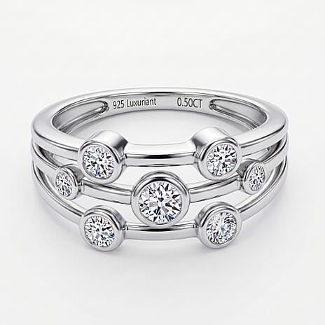Luxuriant SI-GH Lab Grown Diamond Bubble Ring in Rhodium Overlay Sterling Silver 0.48 Ct.
