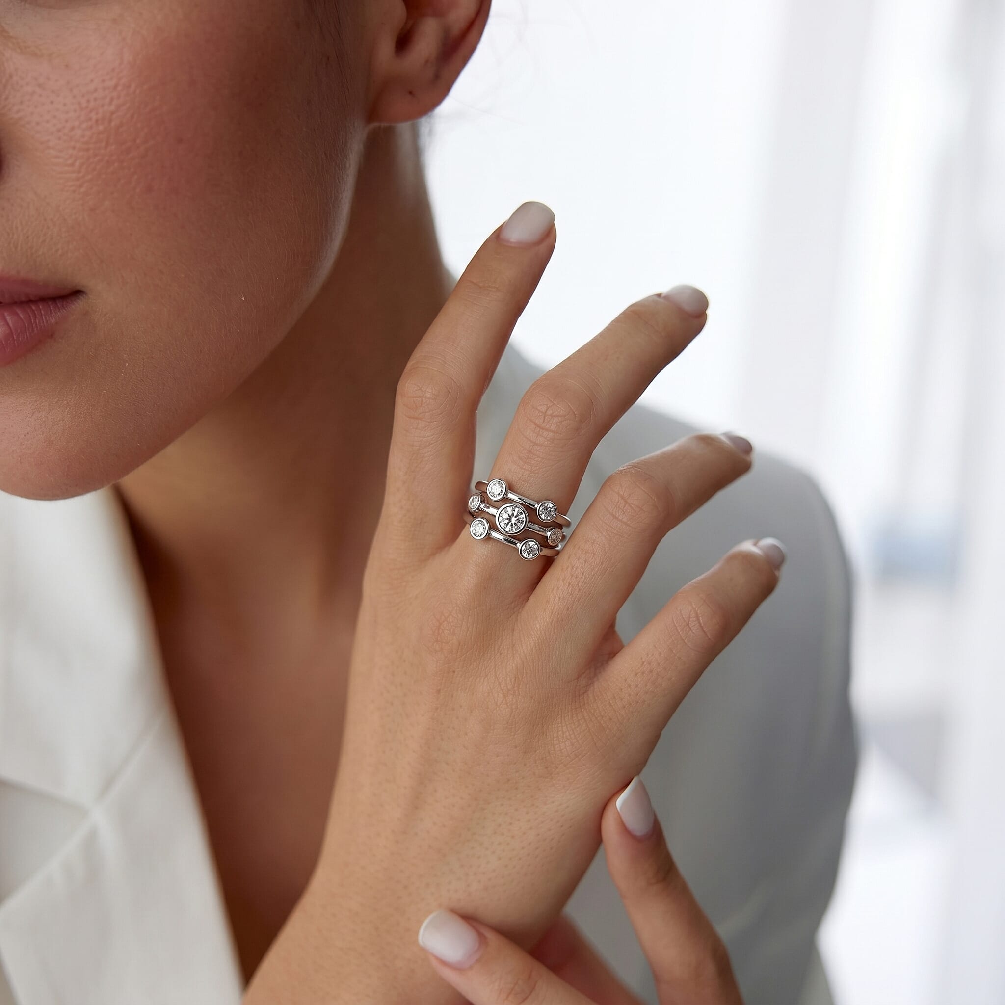 LUXURIANT Lab Grown Diamond Bubble Ring in Sterling Silver (SI/GH)