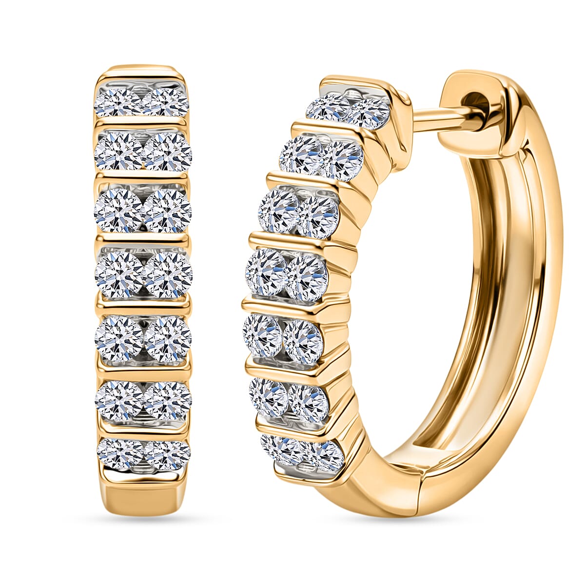 Luxuriant SI-GH Lab Grown Diamond Earring with Hoop Lock in 18K  Vermeil Yellow Gold Plated Sterling Silver 0.50 Cts