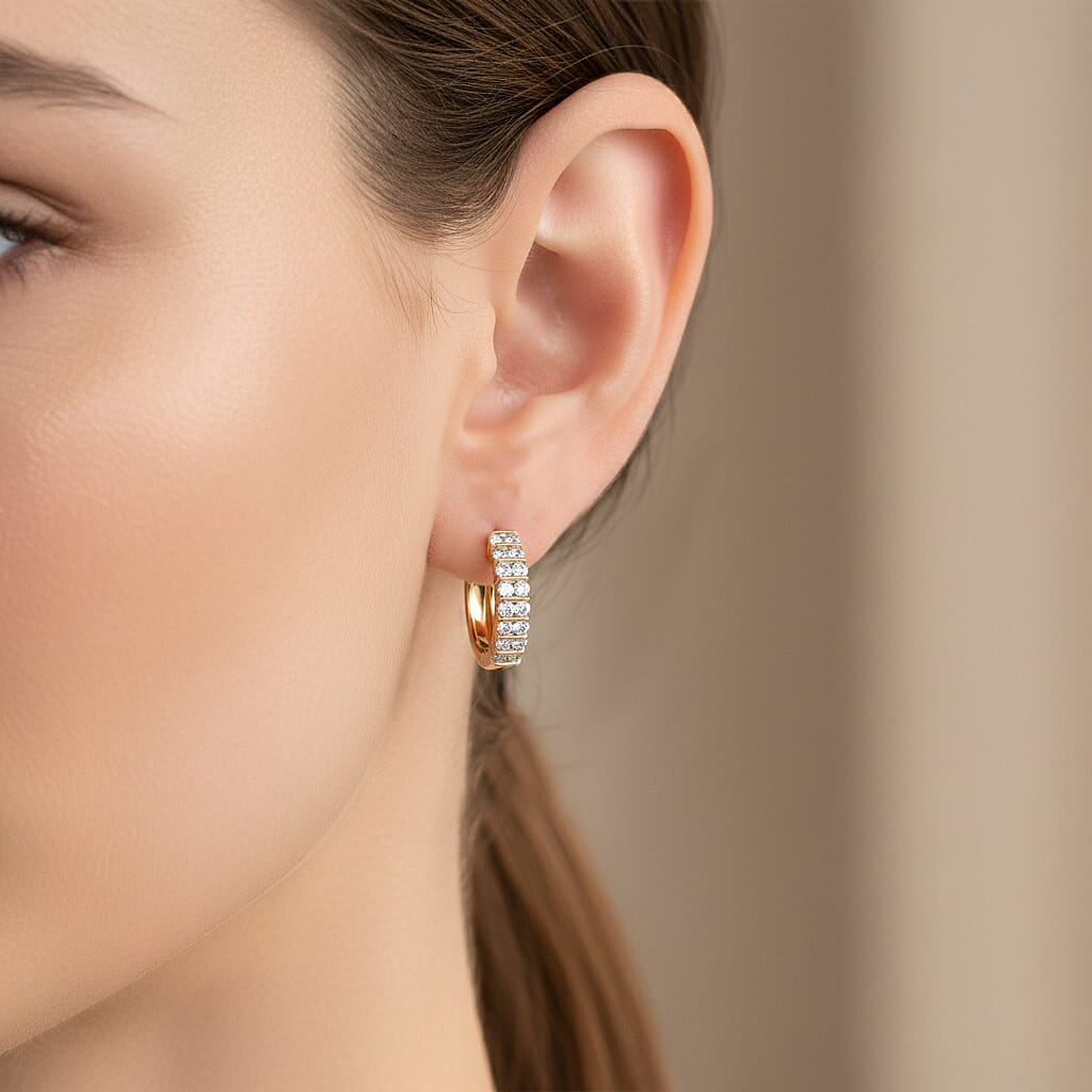 Luxuriant SI-GH Lab Grown Diamond Earring with Hoop Lock in 18K  Vermeil Yellow Gold Plated Sterling Silver 0.50 Cts