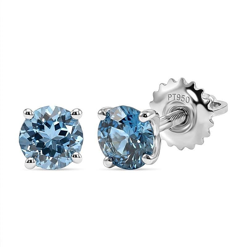 RHAPSODY- 950 Platinum AAAA Brazilian Santa Maria Aquamarine Solitaire Stud Earring with Screw Back 1.07 Ct