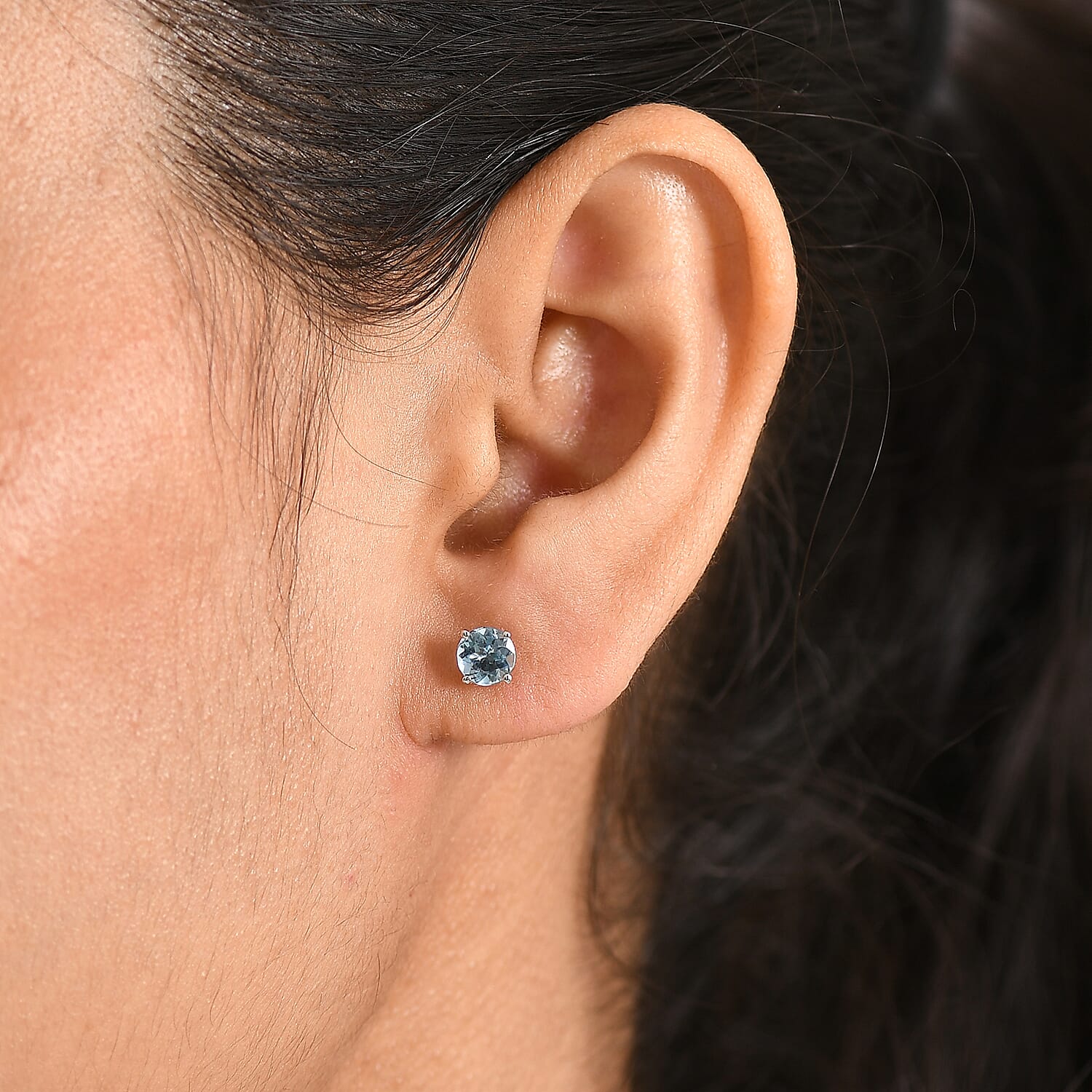 RHAPSODY- 950 Platinum AAAA Brazilian Santa Maria Aquamarine Solitaire Stud Earring with Screw Back 1.07 Ct