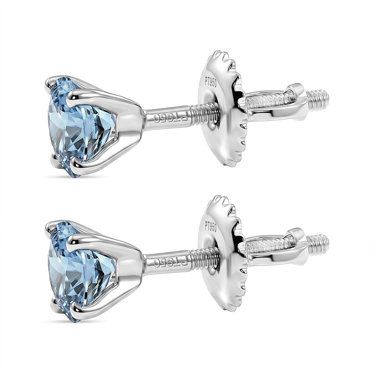 RHAPSODY- 950 Platinum AAAA Brazilian Santa Maria Aquamarine Solitaire Stud Earring with Screw Back 1.07 Ct