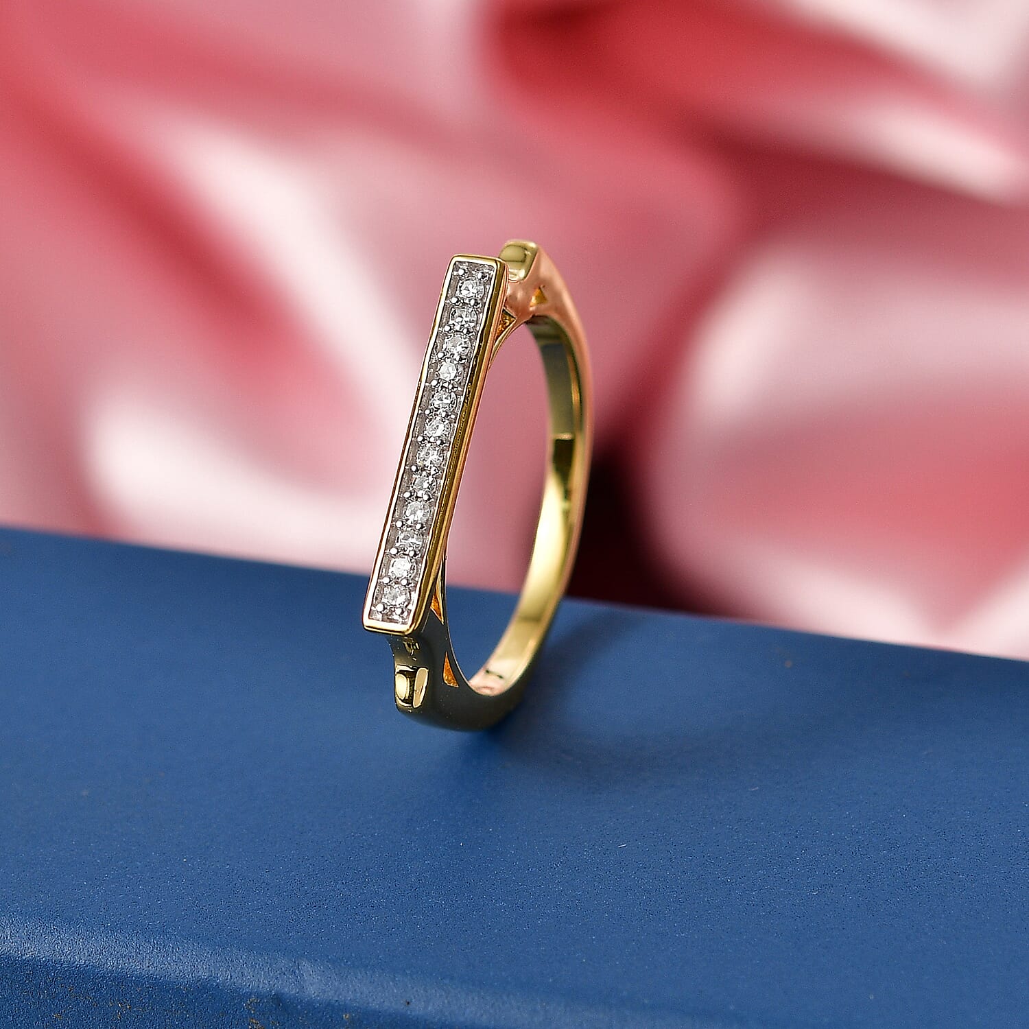 Luxuriant SI-G-H Lab Grown Diamond Horizontal Bar Ring in 18K Vermeil Yellow Gold Plated Sterling Silver