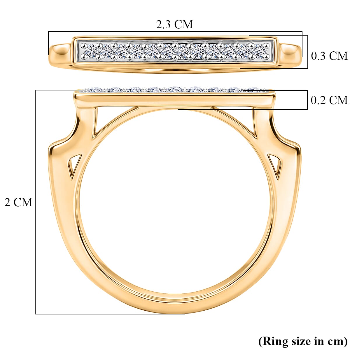 Luxuriant SI-G-H Lab Grown Diamond Horizontal Bar Ring in 18K Vermeil Yellow Gold Plated Sterling Silver