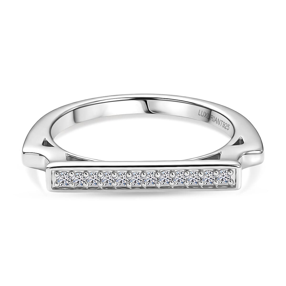 Luxuriant SI-G-H Lab Grown Diamond Horizontal Bar Ring in Rhodium Overlay Sterling Silver