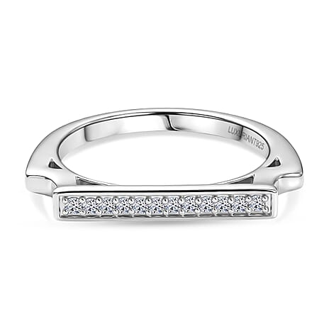 Luxuriant SI-G-H Lab Grown Diamond Horizontal Bar Ring in Rhodium Overlay Sterling Silver