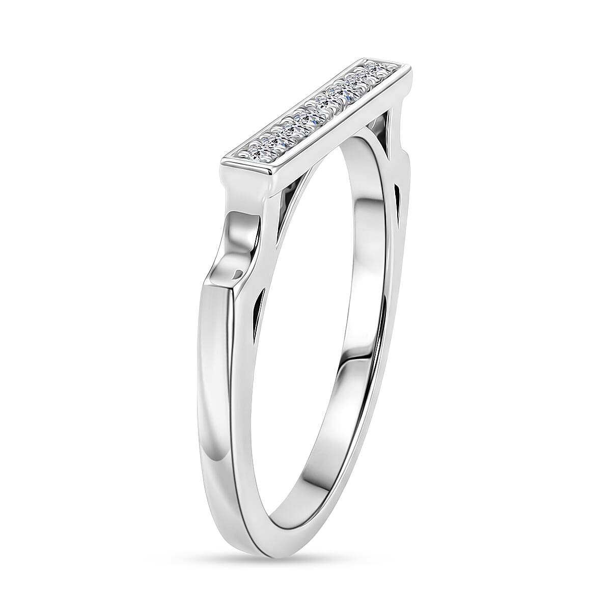 Luxuriant SI-G-H Lab Grown Diamond Horizontal Bar Ring in Rhodium Overlay Sterling Silver