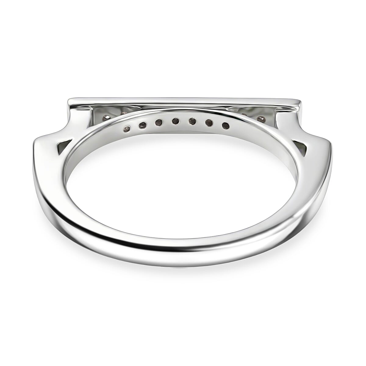 Luxuriant SI-G-H Lab Grown Diamond Horizontal Bar Ring in Rhodium Overlay Sterling Silver