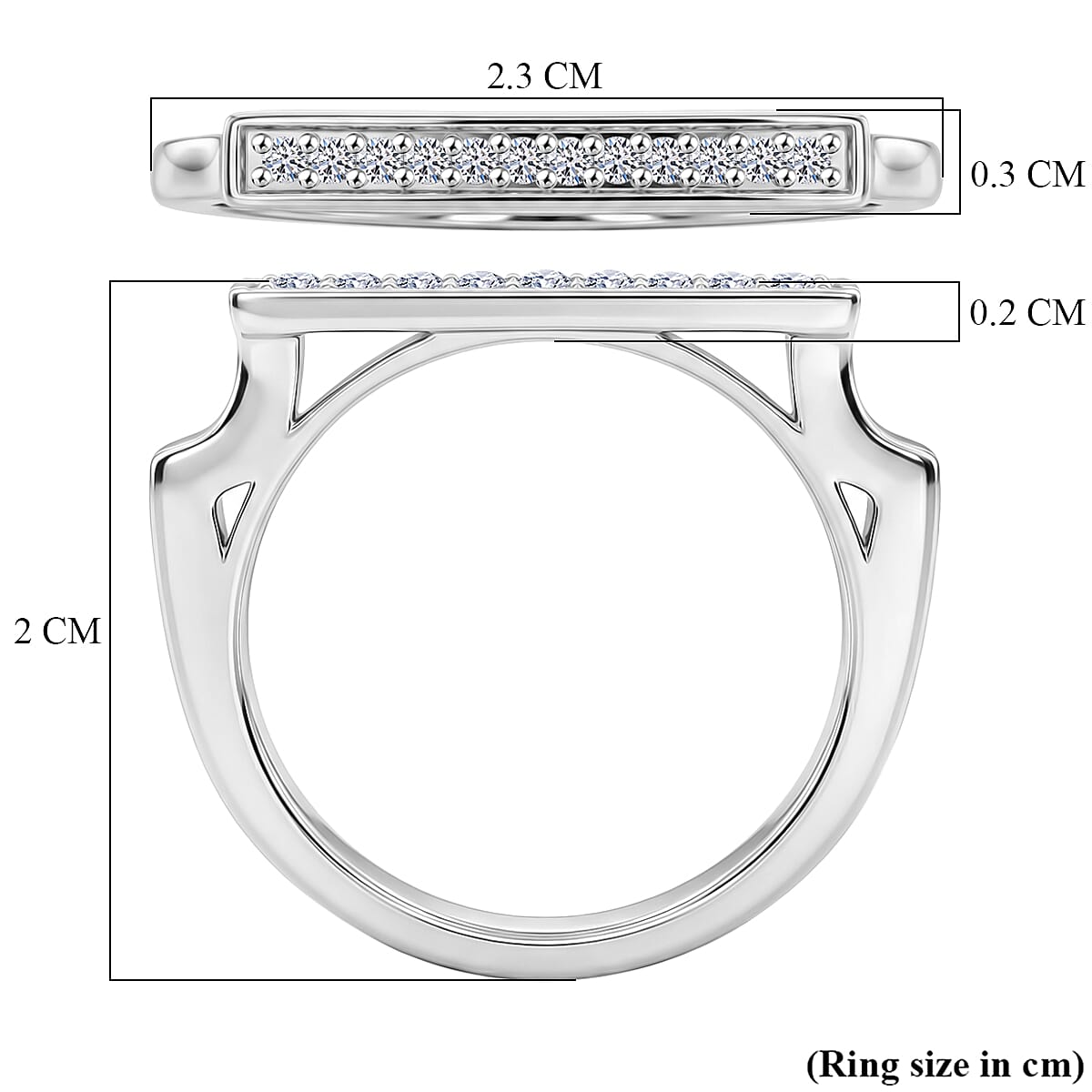 Luxuriant SI-G-H Lab Grown Diamond Horizontal Bar Ring in Rhodium Overlay Sterling Silver