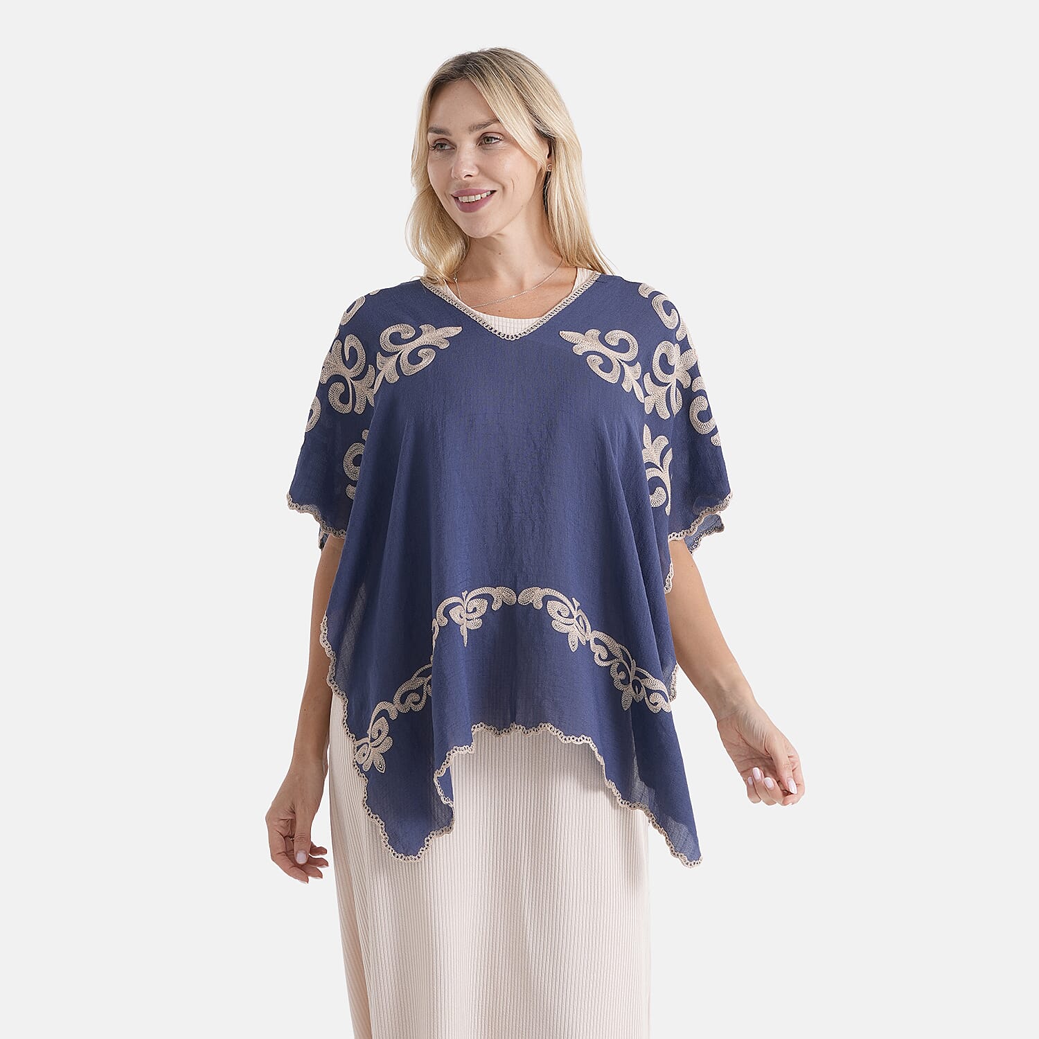 La Marey Embroidery Kaftan Top (Size - One Size) - Blue