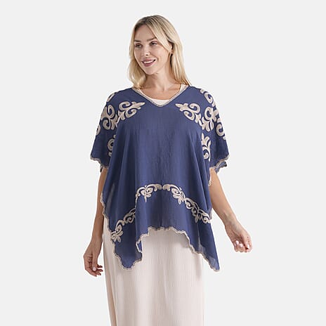La Marey Embroidery Kaftan Top (Size - One Size) - Blue