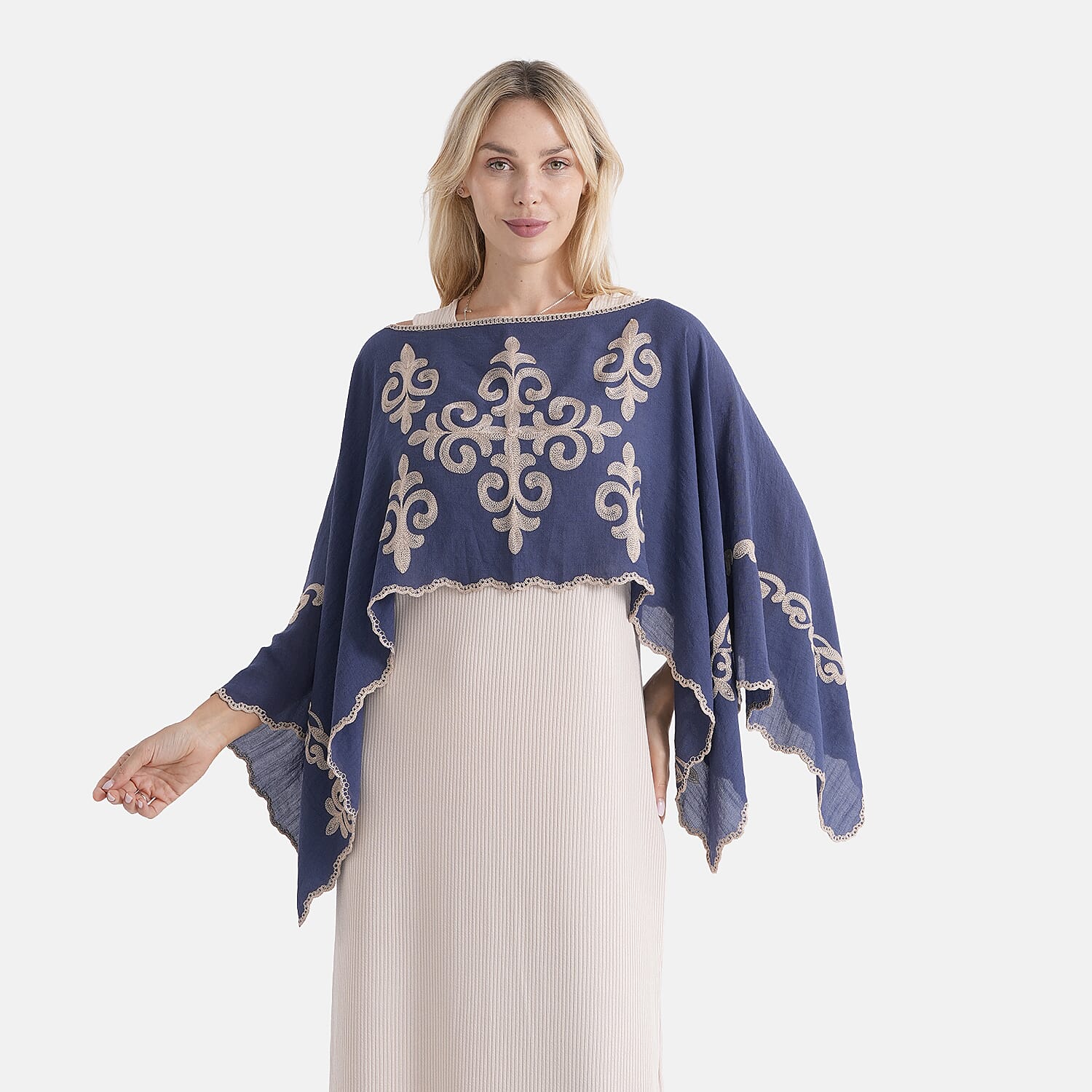La Marey Embroidery Kaftan Top (Size - One Size) - Blue