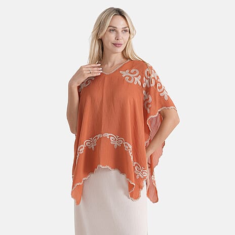 La Marey Embroidery Kaftan Top (Size - One Size) - Orange