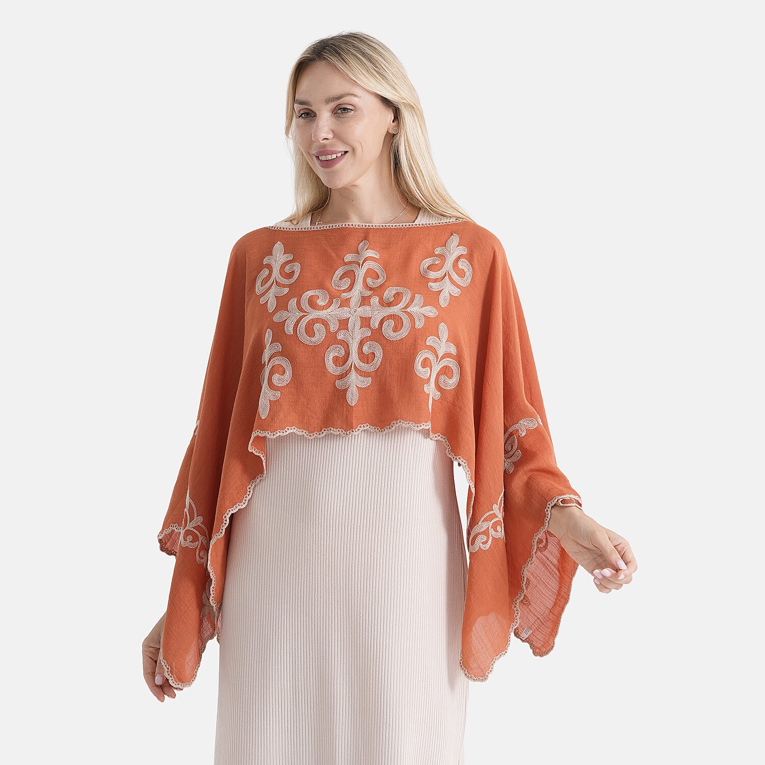 La Marey Embroidery Kaftan Top (Size - One Size) - Orange