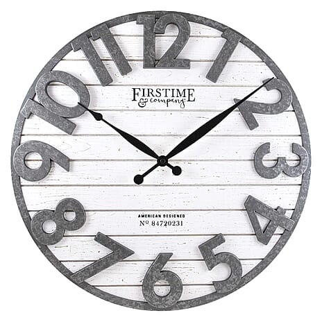 First Time and Co Sawyer Shiplap White Clock (18 inch) - Black