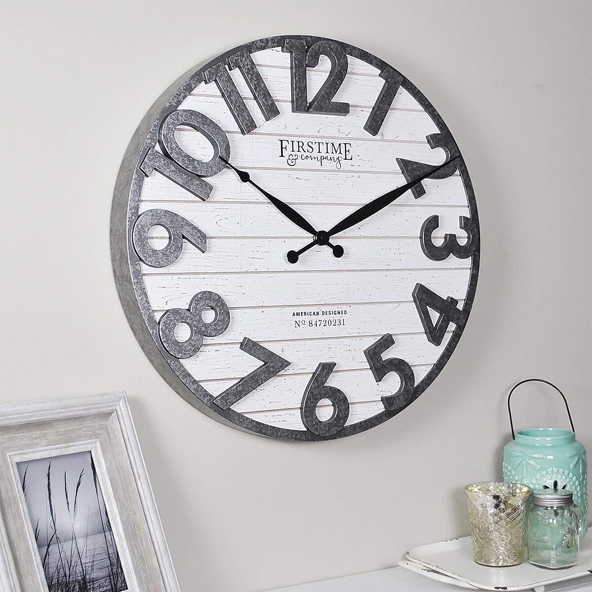 First Time and Co Sawyer Shiplap White Clock (18 inch) - Black