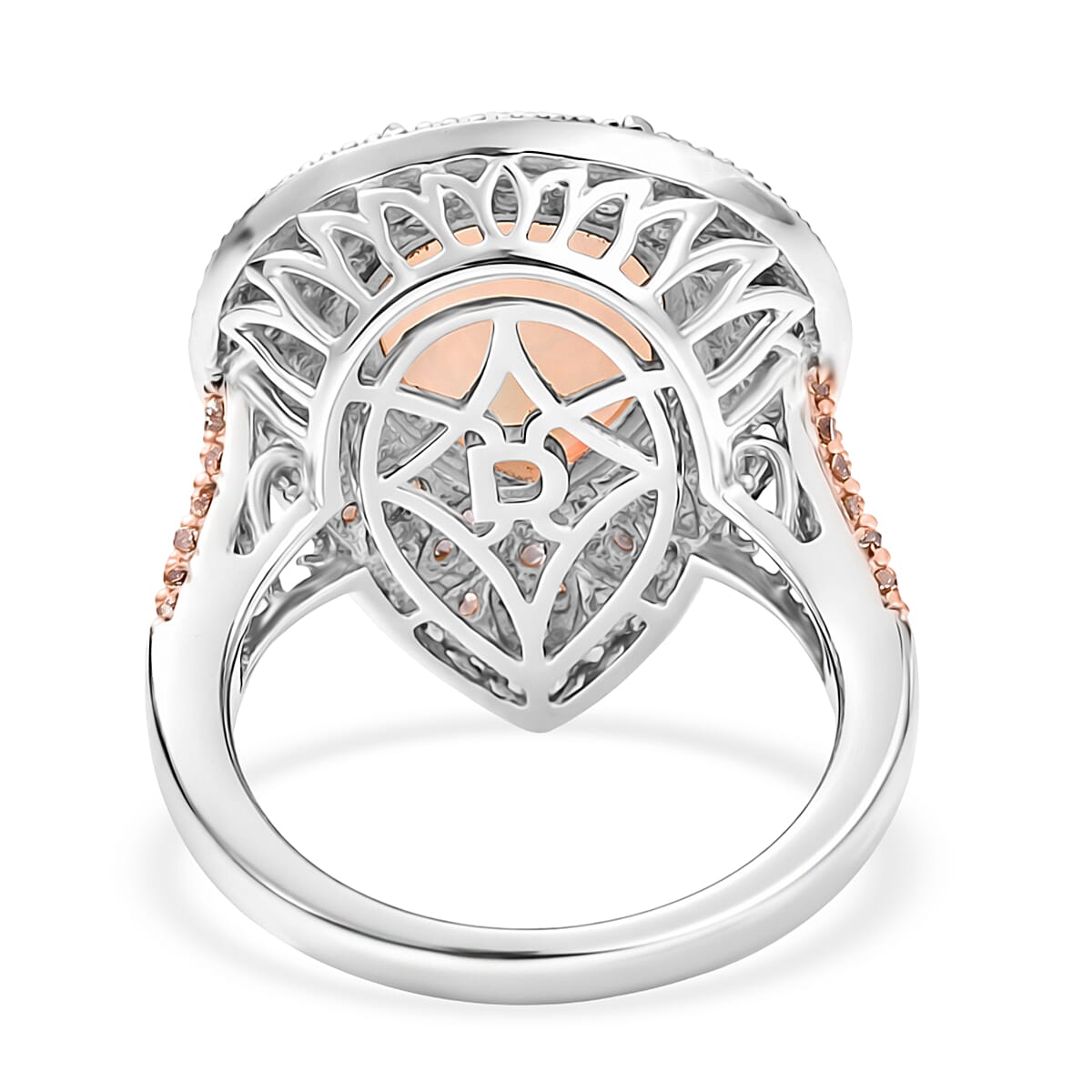 Couture Collection - AAA Natural Ethiopian Opal (3.35ct) & Natural Pink Diamond (0.65ct) Ring in Rhodium Overlay & Rose Gold Overlay Sterling Silver 4.00 Ct.