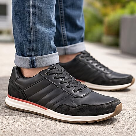 Mens Premium Leather Lace-Up Shoes (Size 10) - Black