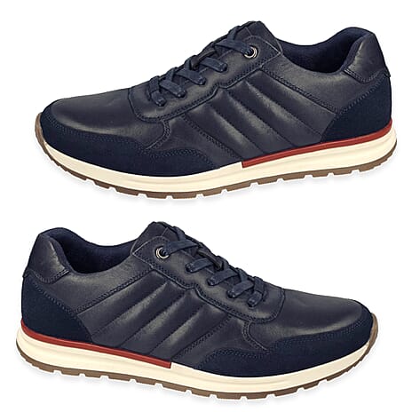 Mens Premium Leather Lace-Up Shoes (Size 11) - Navy