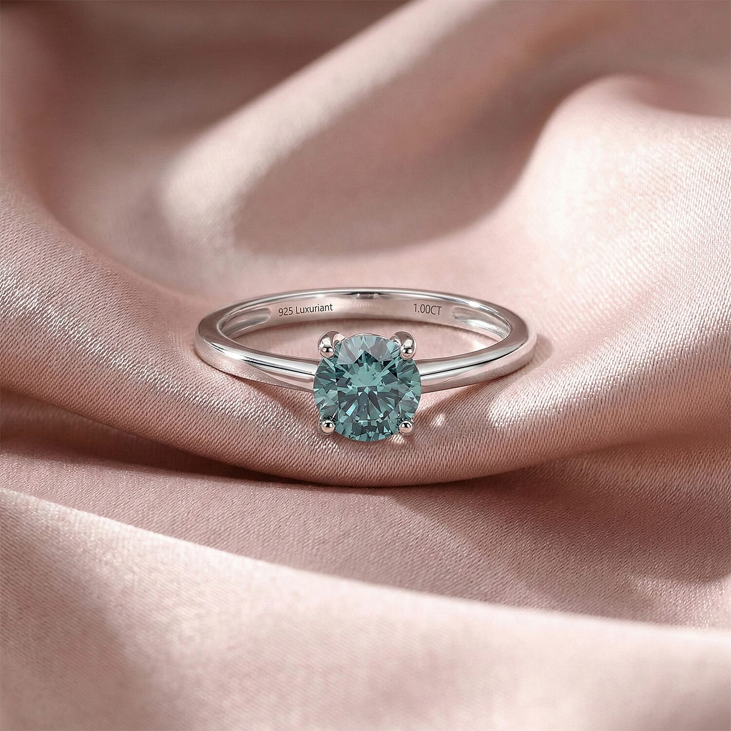 Luxuriant SI Lab Grown Green Diamond Solitaire Ring in Rhodium Overlay Sterling Silver 1.00 Ct.