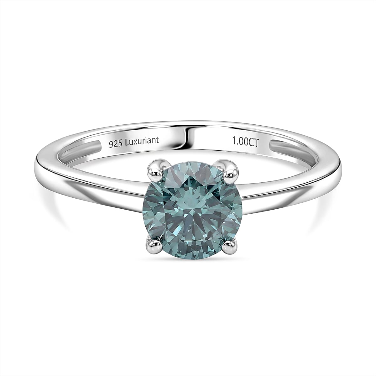 LUXURIANT 1 Ct. Lab Grown Green Diamond Round Cut Solitaire Ring in Rhodium Overlay Sterling Silver (VS)