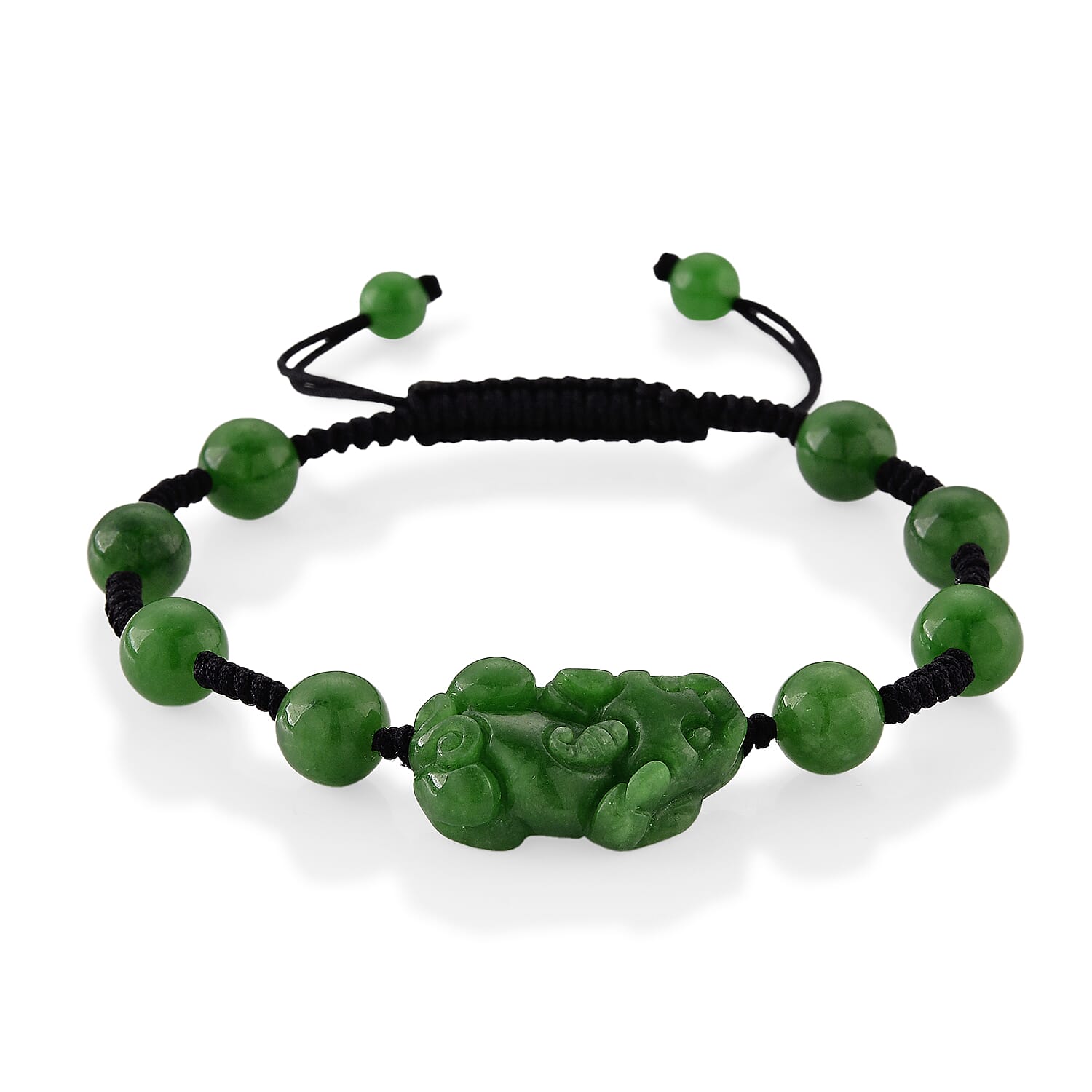 Enhanced Green Jade Carved Pixiu Adjustable Bracelet (Size 6.5-9.5) 35.00 Ct.