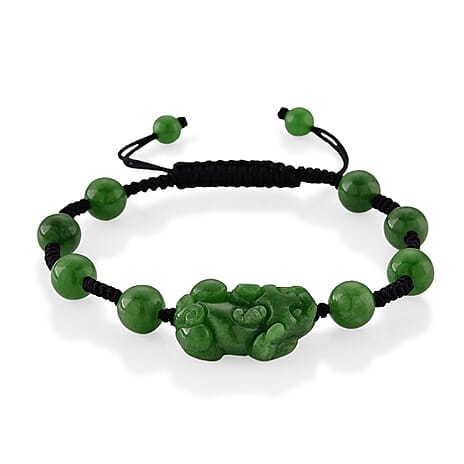 Enhanced Green Jade Carved Pixiu Adjustable Bracelet (Size 6.5-9.5) 35.00 Ct.