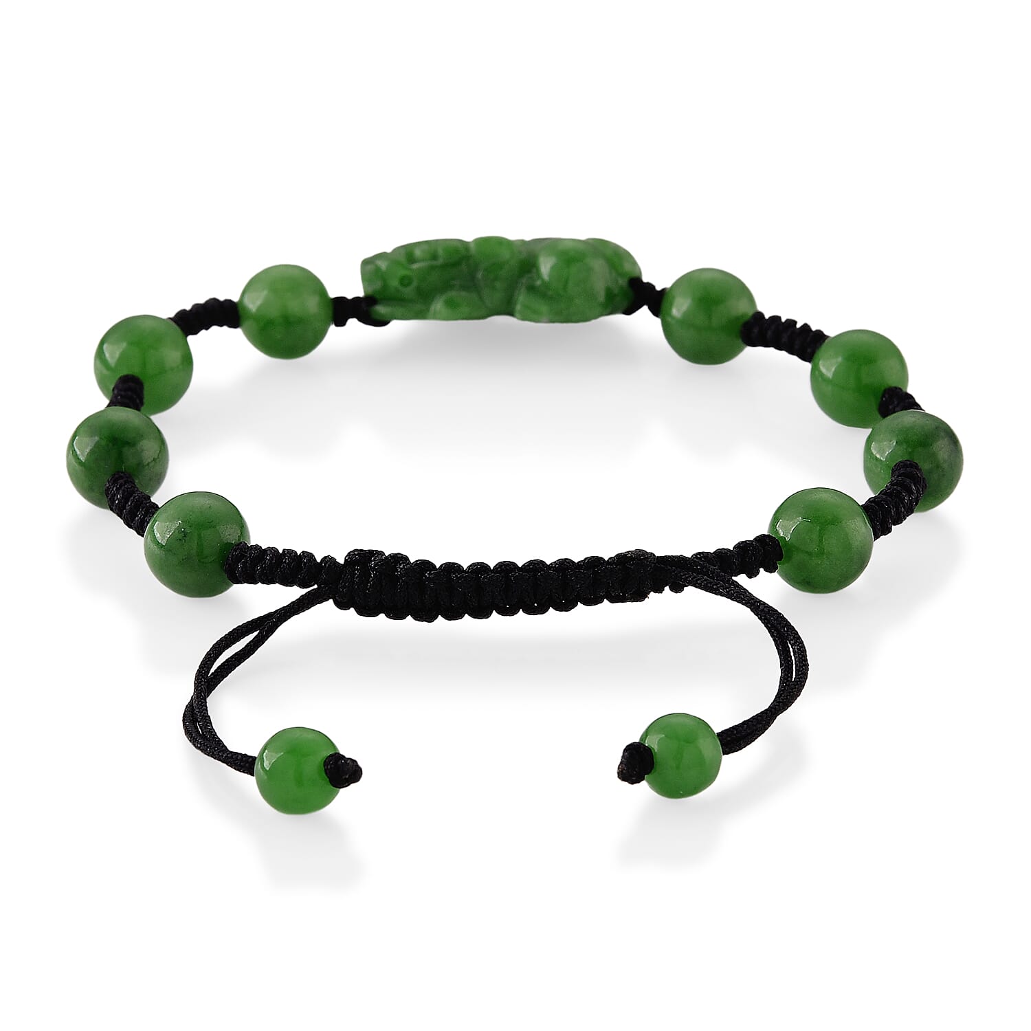 Enhanced Green Jade Carved Pixiu Adjustable Bracelet (Size 6.5-9.5) 35.00 Ct.