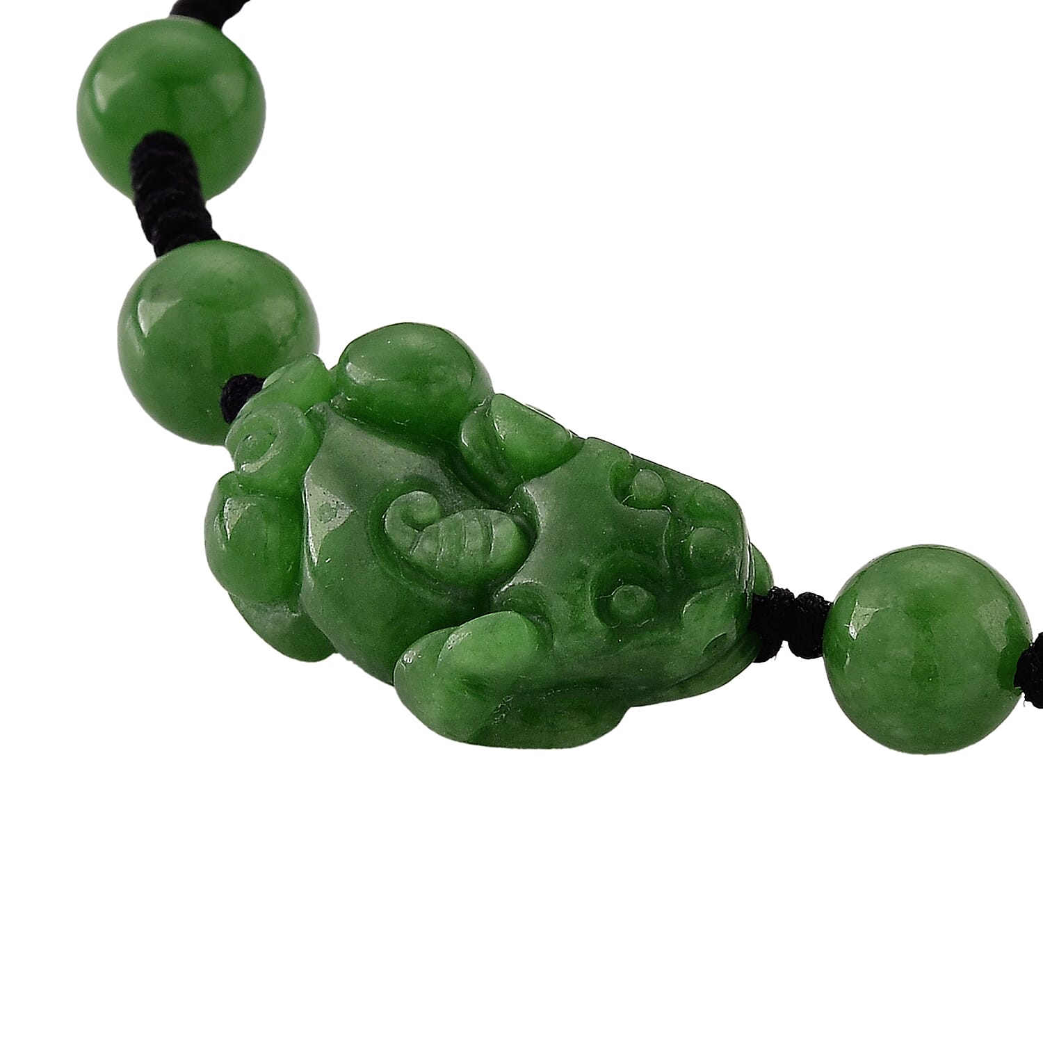 Enhanced Green Jade Carved Pixiu Adjustable Bracelet (Size 6.5-9.5) 35.00 Ct.