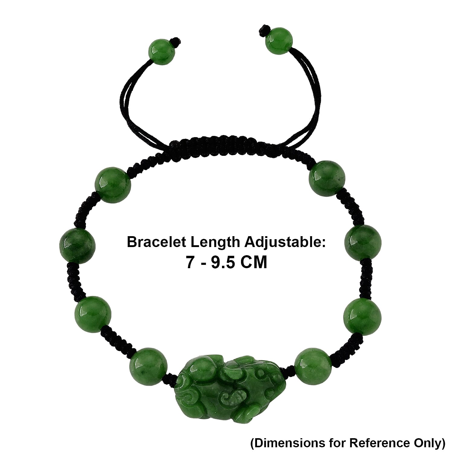 Enhanced Green Jade Carved Pixiu Adjustable Bracelet (Size 6.5-9.5) 35.00 Ct.
