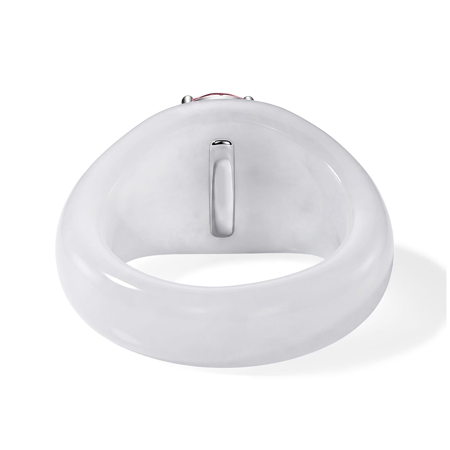 D'Joy - Fissure Filled Ruby, White Zircon & Dyed White Jade Band Ring in Rhodium Overlay Sterling Silver 30.12 Ct.