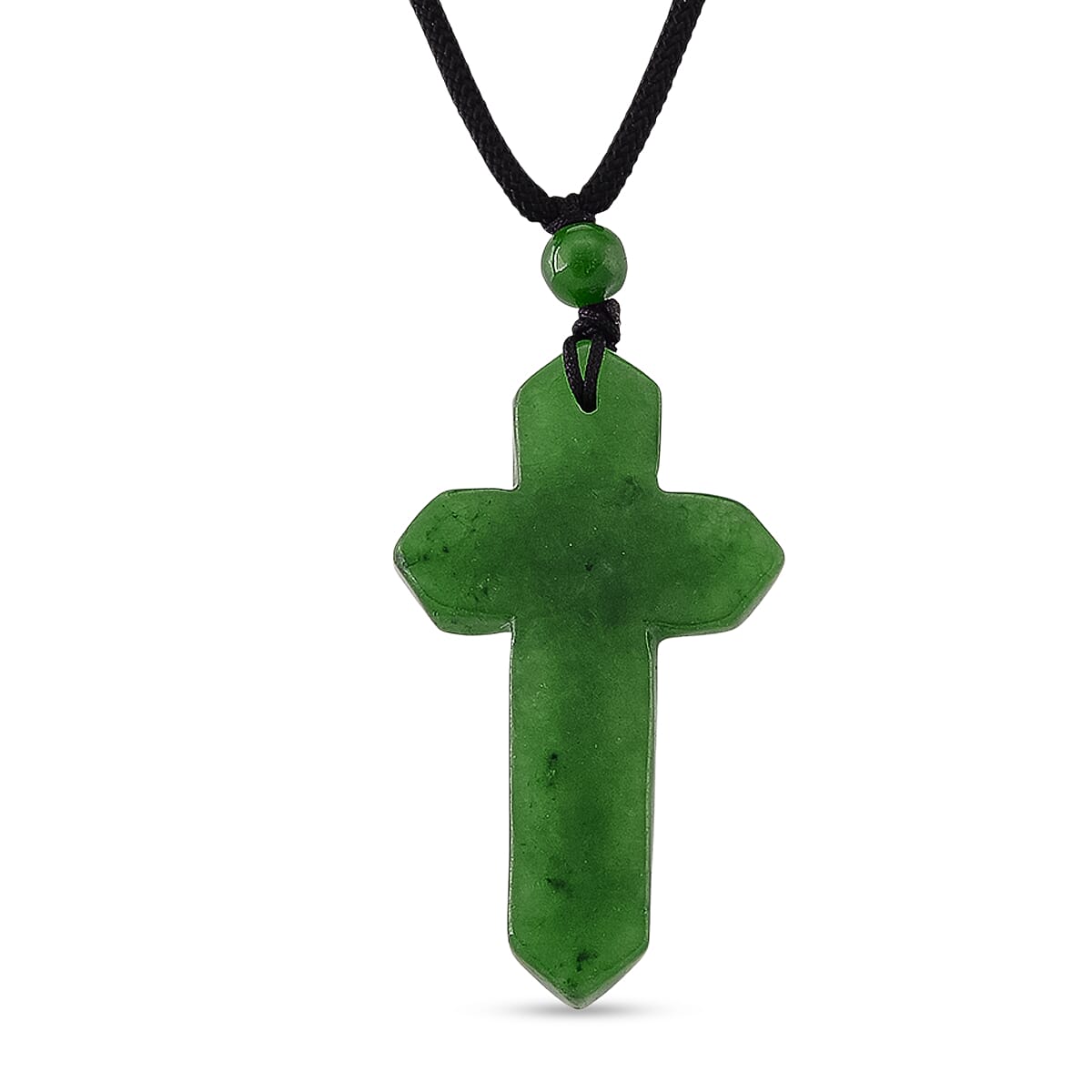 Enhanced Green Jade Carved Cross Adjustable Necklace (Size - 28) 35.00 Ct.