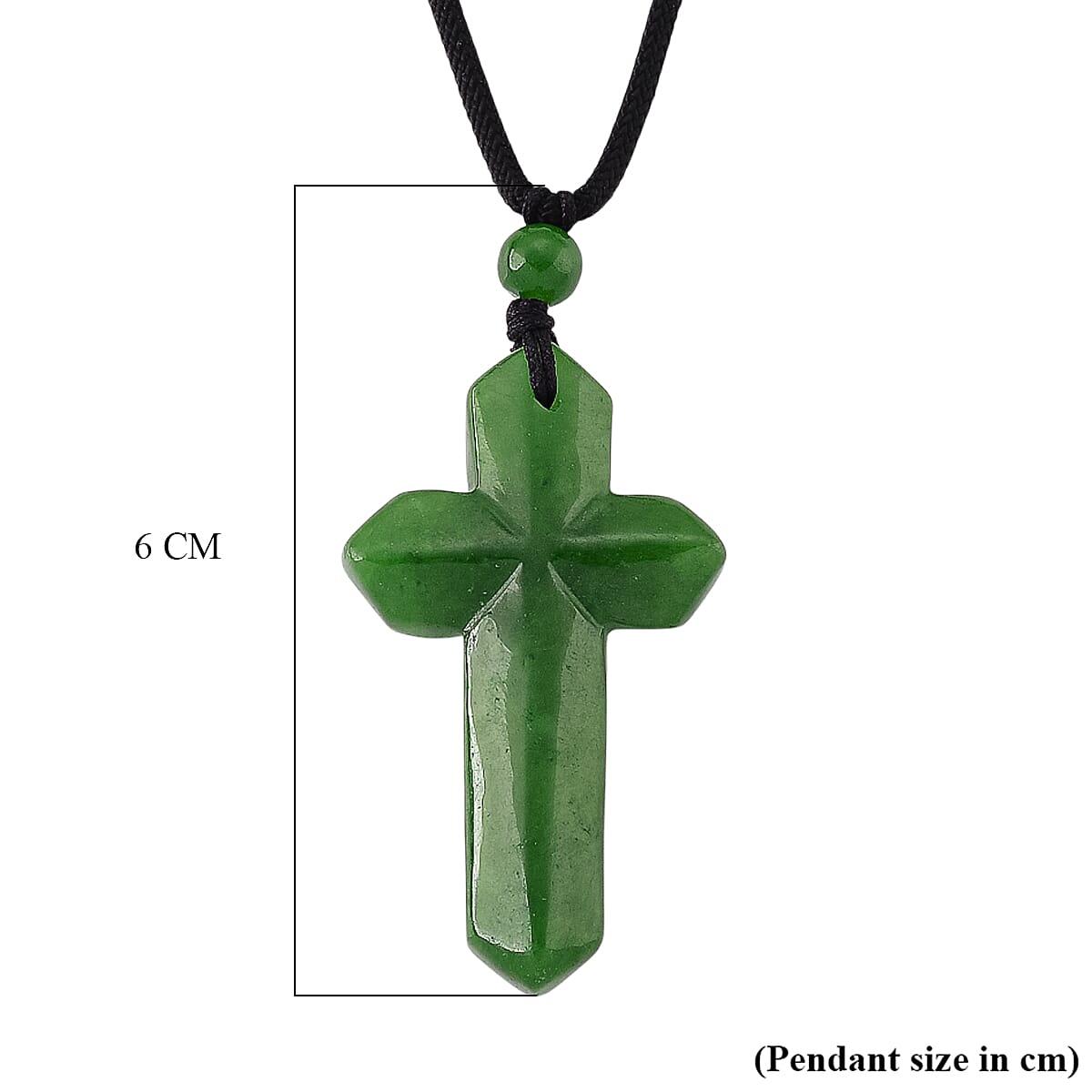 Enhanced Green Jade Carved Cross Adjustable Necklace (Size - 28) 35.00 Ct.