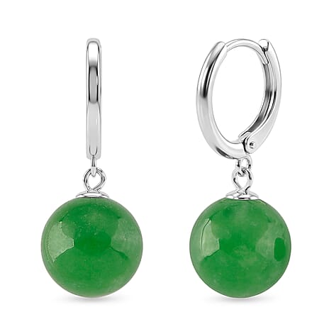 D'Joy Green Jadeite Beads Hoop Earring in Rhodium Overlay Sterling Silver 28.35 Ct.