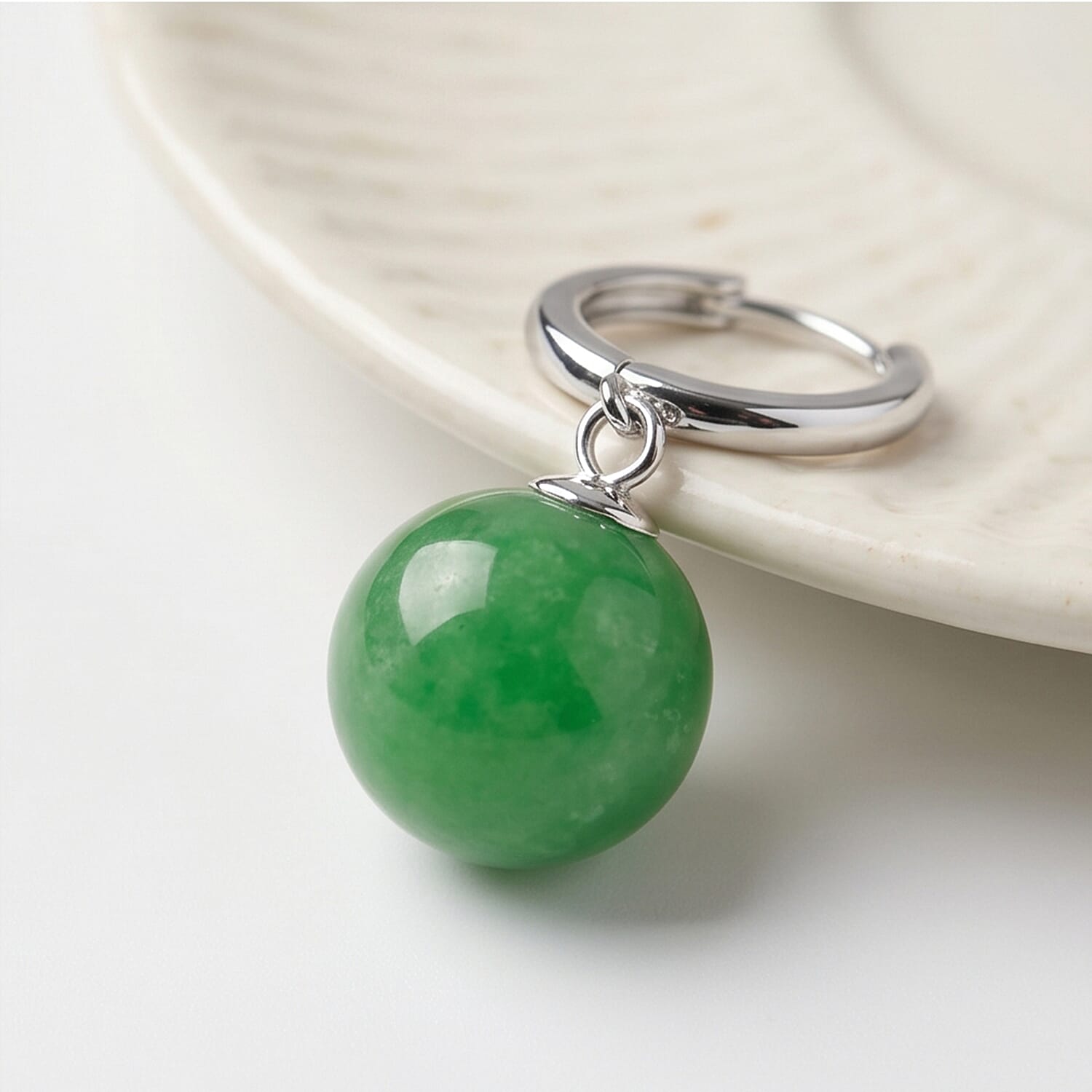 D'Joy Green Jadeite Beads Hoop Earring in Rhodium Overlay Sterling Silver 28.35 Ct.