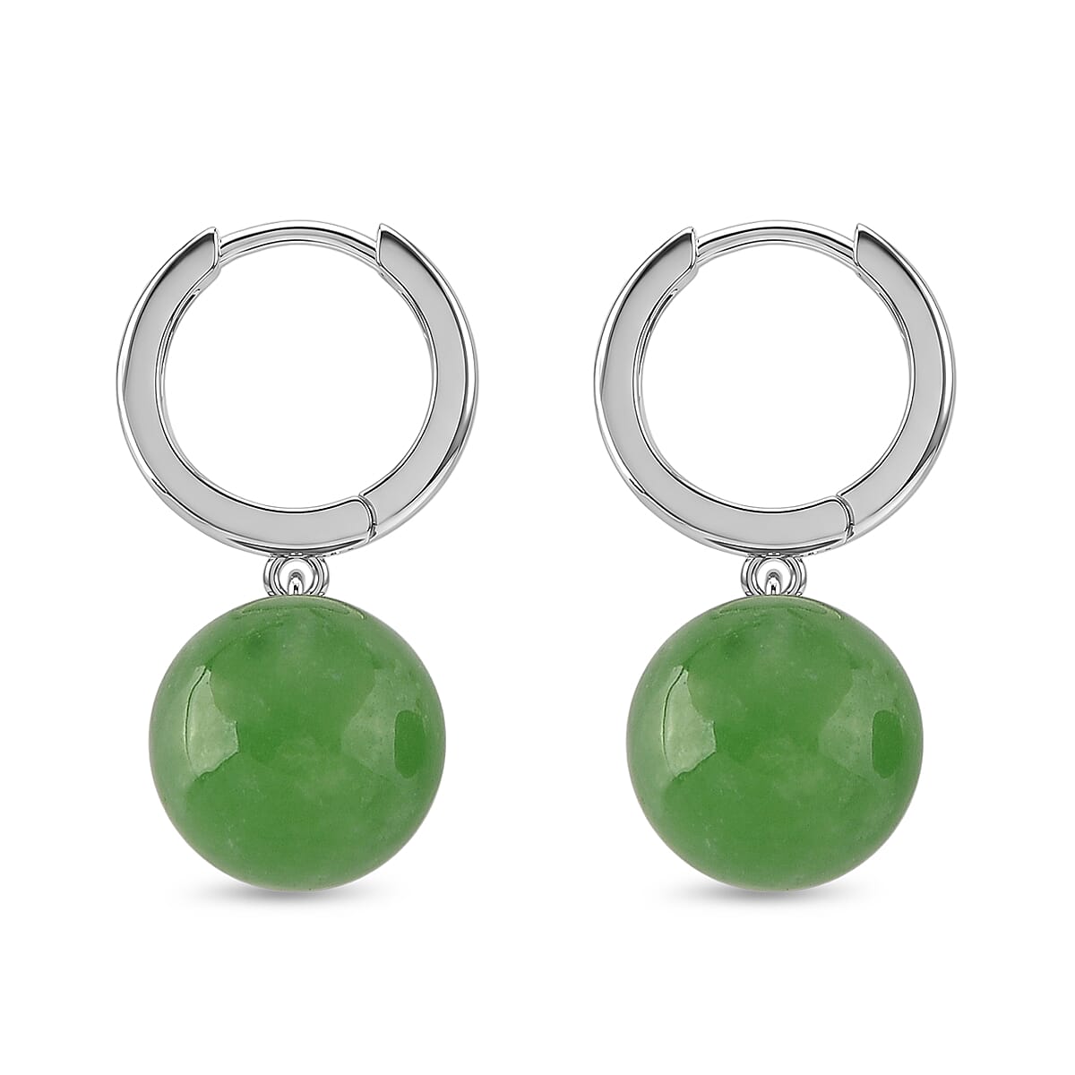 D'Joy Enhanced Green Jade Beads Hoop Earring in Rhodium Overlay Sterling Silver 28.35 Ct.