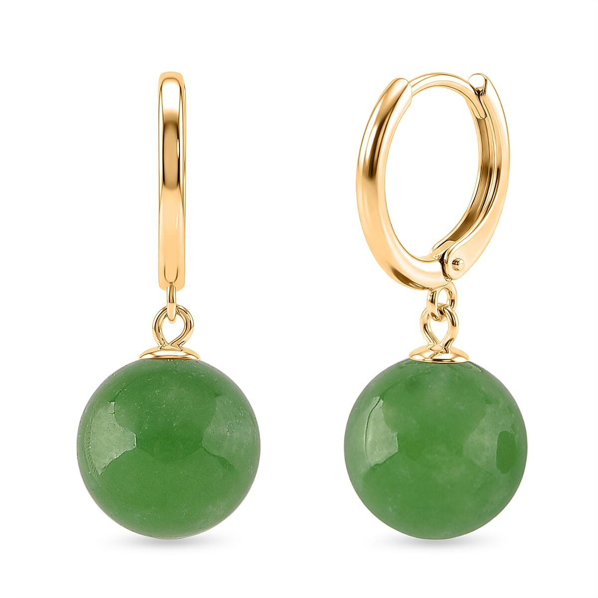 D'Joy Enhanced Green Jade Beads Hoop Earring in Yellow Gold Plated Sterling Silver 28.35 Ct.