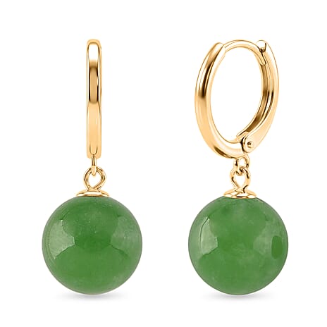 D'Joy Enhanced Green Jade Beads Hoop Earring in Yellow Gold Plated Sterling Silver 28.35 Ct.