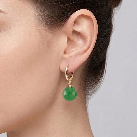 D'Joy Green Jadeite Beads Hoop Earring in Yellow Gold Plated Sterling Silver 28.35 Ct.