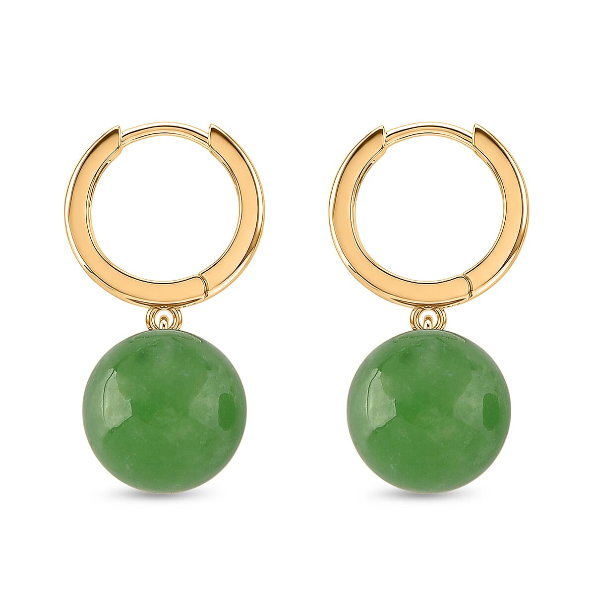 D'Joy Enhanced Green Jade Beads Hoop Earring in Yellow Gold Plated Sterling Silver 28.35 Ct.
